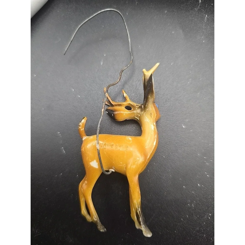 Vintage Deer Spotted Hard Plastic Figurine Miniature Blue Eyes Hong‎ Kong Xmas